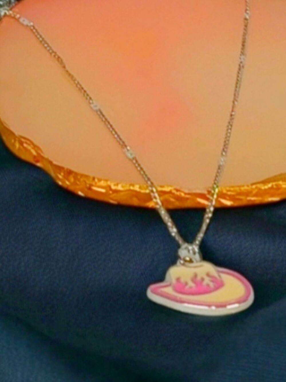 Silver Pink Cowboy Hat Charm Necklace  Coastal Cowgirl Westerncore Countrycore